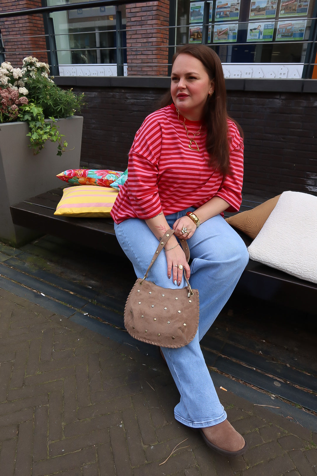 Shirt met Open Rug Rood/Roze