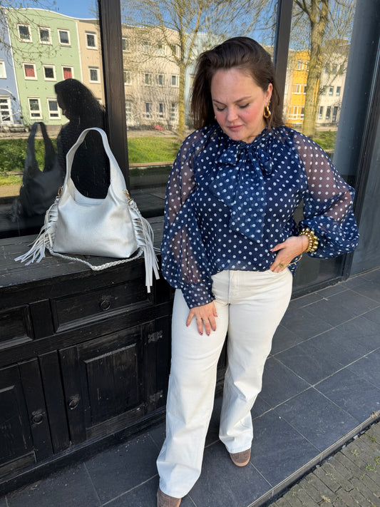 Polka Dot Blouse met Strikdetail blauw