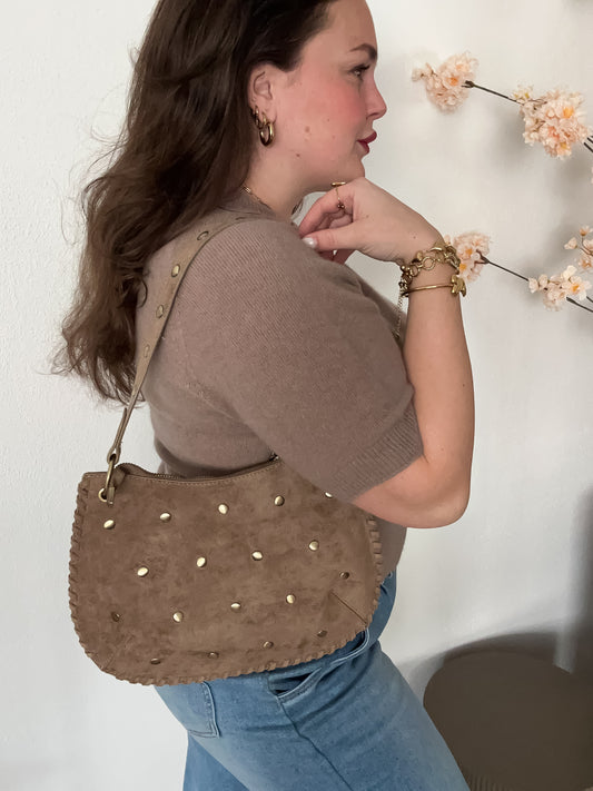 Boho Stud Schoudertas Taupe - Frenky's Fashion